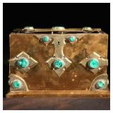 Gothic Revival Malachite Mounted Brass and Wood Box