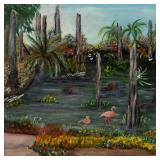 5226850: Anna Colquitt Hunter (Georgia, 1892-1985), Cyprus Swamp with Flamingos, Oil on Canvas Board