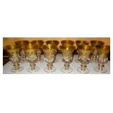 Large Selection of Hand Blown Gold Banded Glasses - To Be Sold In Sets - All with Polished Pontils a