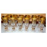Large Selection of Hand Blown Gold Banded Glasses - To Be Sold In Sets - All with Polished Pontils a