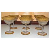 Large Selection of Hand Blown Gold Banded Glasses - To Be Sold In Sets - All with Polished Pontils a