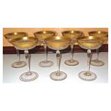Large Selection of Hand Blown Gold Banded Glasses - To Be Sold In Sets - All with Polished Pontils a