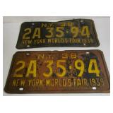 1939 Worlds Fair License Plate Pair