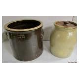Brown Crock & Covered Jar