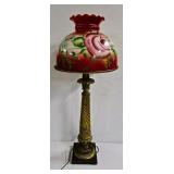 Lamp w/Floral Glass Shade