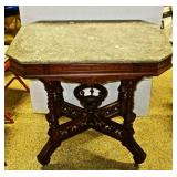 Ornate Walnut Marble Top Stand