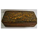 Small Carved Wooden Box w/ hunt Scene
