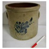 6 Quart Crock w/ Blue Decoration
