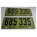 Pair of 1920 NY License Plates