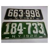 1922, 1921 NY License Plates