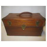 Oak fly tying box loaded with hooks & etc.