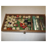 Oak fly tying box loaded with hooks & etc.