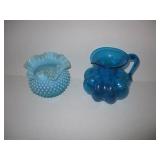 Blue Glass Vase & Pitcher