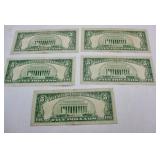 5 Red Seal Five Dollar Bills-Back