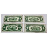 4 Red Seal Two Dollar Bills-Back