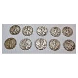 10 Standing Liberty Half Dollars