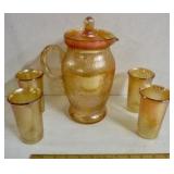Covered Carnival Pitcher w/ 4 Glasses