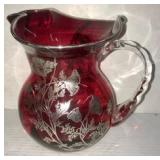 Silver Overlay Ruby pitcher