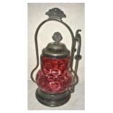 Cranberry Glass Pickle Castor