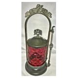 Cranberry Glass Pickle Castor