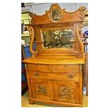 Golden Oak Sideboard w/ 2 Mirrors
