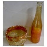 Carnival Glass Bowl & Bottle