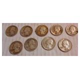 10 Silver Washington Quarters