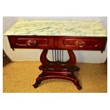 Mahogany Marble Top Lyre Table