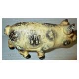Cast Iron Pig Bank w/ Advertising