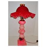 Pink Onyx Lamp w/ Striped Shade