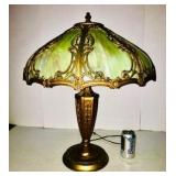 Green Slag Glass Lamp