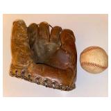 Vintage Baseball Glove & Ball