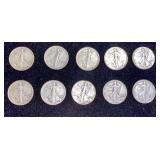 10 Walking Liberty Half Dollars