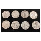 8 Walking Liberty Half Dollars 