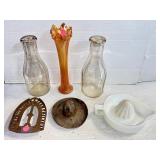 Milk Bottles, Vase, Trivet