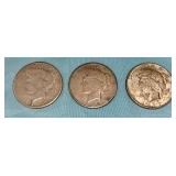 3 PEACE SILVER DOLLARS