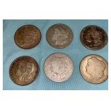 6 MORGAN SILVER DOLLARS