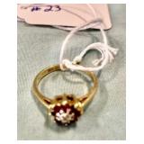 10K GOLD DIAMOND & RUBY RING