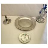 Pewter Lamp & Plates