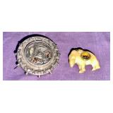 Sterling Pin & elephant compass