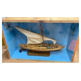 Vintage Model Boat In Deep Frame 