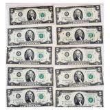 10 Old Two Dollar Bills