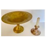 Brass Pedestal Plate & Candlestick