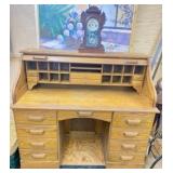 Oak Roll Top Desk & Clock