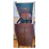 Mahogany Victrola w/ Records