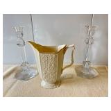 Candlesticks & Lennoxware Pitcher