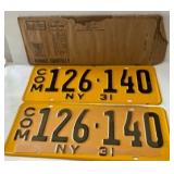 Mint pair of 1931 NY Com. Plates-mailer