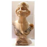 Antique White Marble Bust Flapper Style  Subject - 22" on Marble Plynth, Signed CHARNY on back