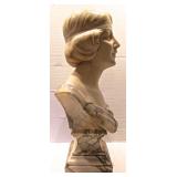 Antique White Marble Bust Flapper Style  Subject - 22" on Marble Plynth, Signed CHARNY on back