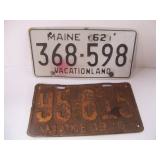 2 Maine License plates 1926 & 1962